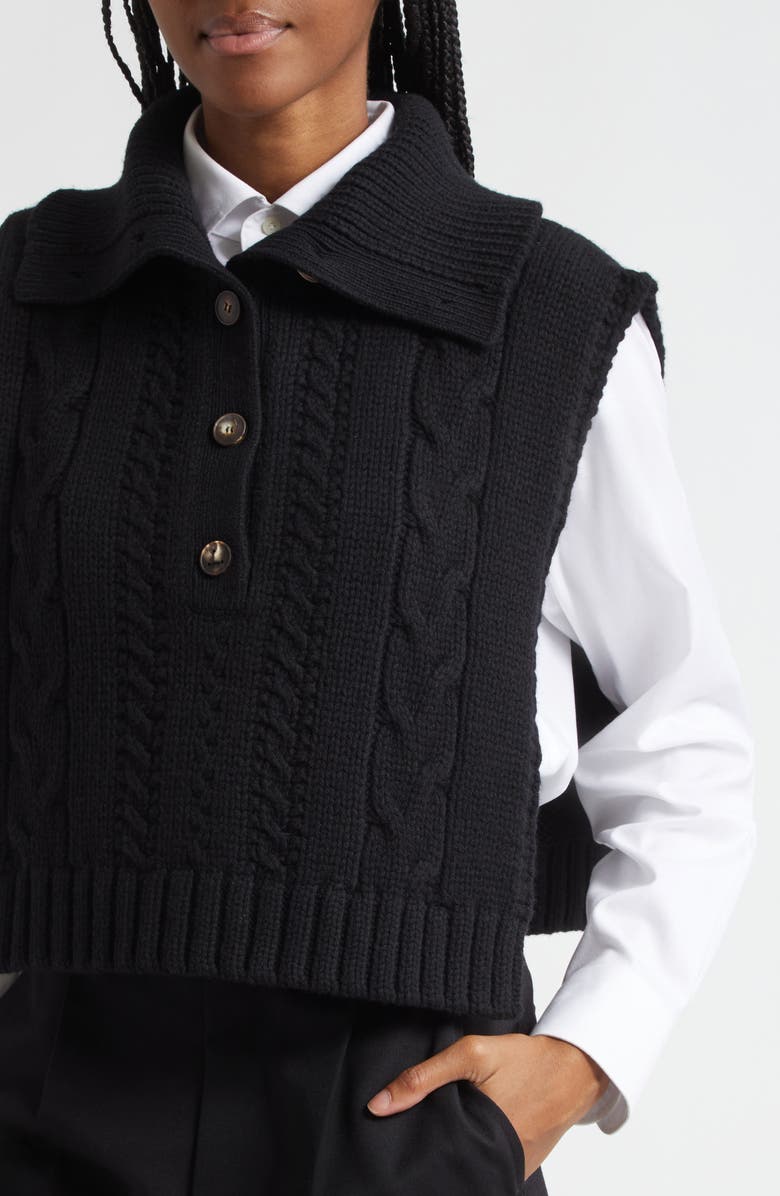 Lafayette 148 New York Cable Knit Merino Wool & Cashmere Sweater Dickey, Alternate, color, Black