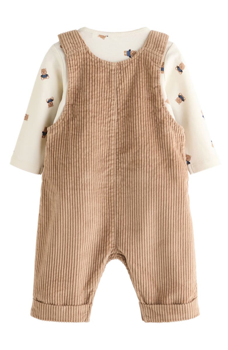 NEXT Bear Long Sleeve Bodysuit & Corduroy Overalls Set, Alternate, color, Brown