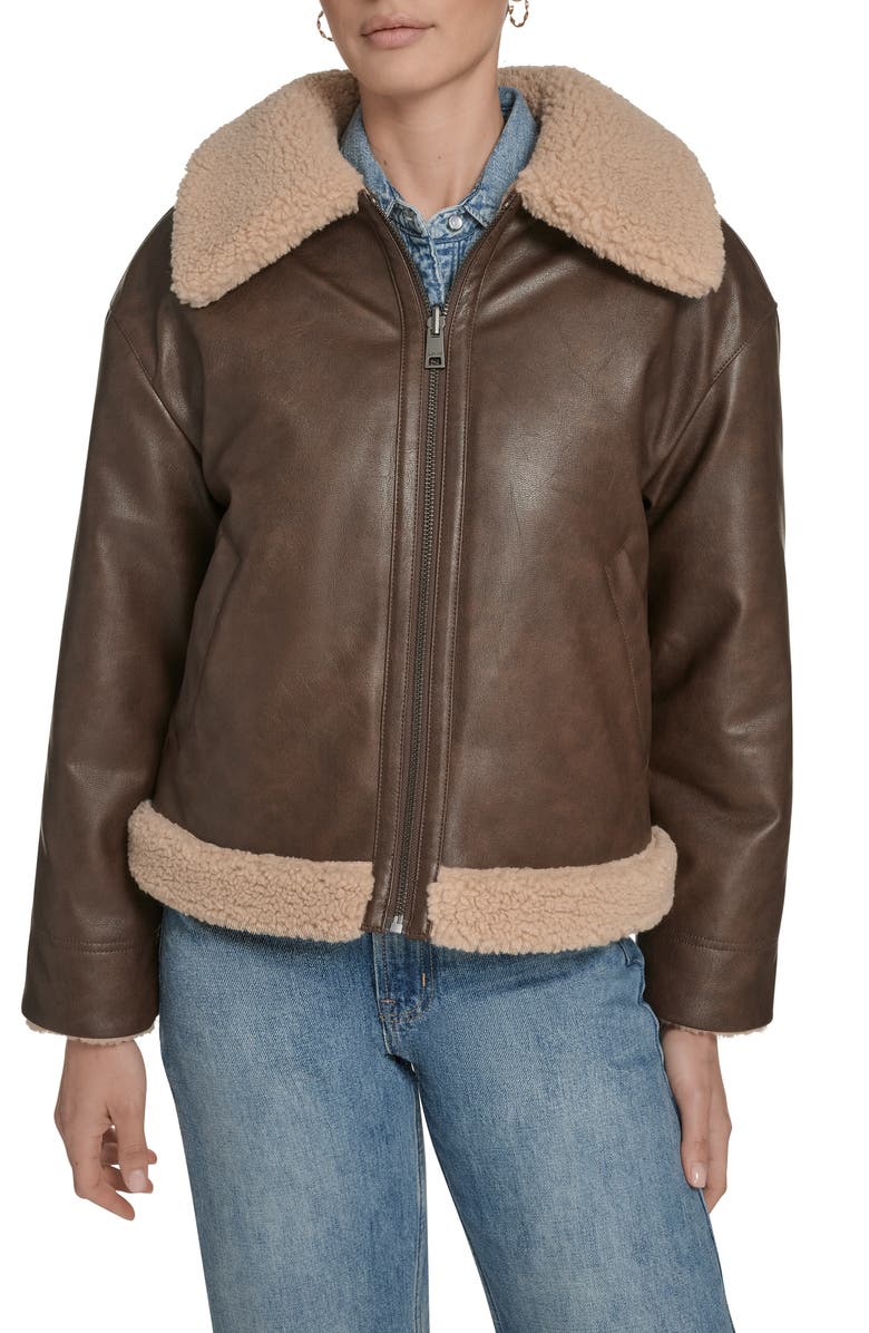 Levi's Reversible Faux Leather & Faux Shearling Jacket, Main, color, Saddle