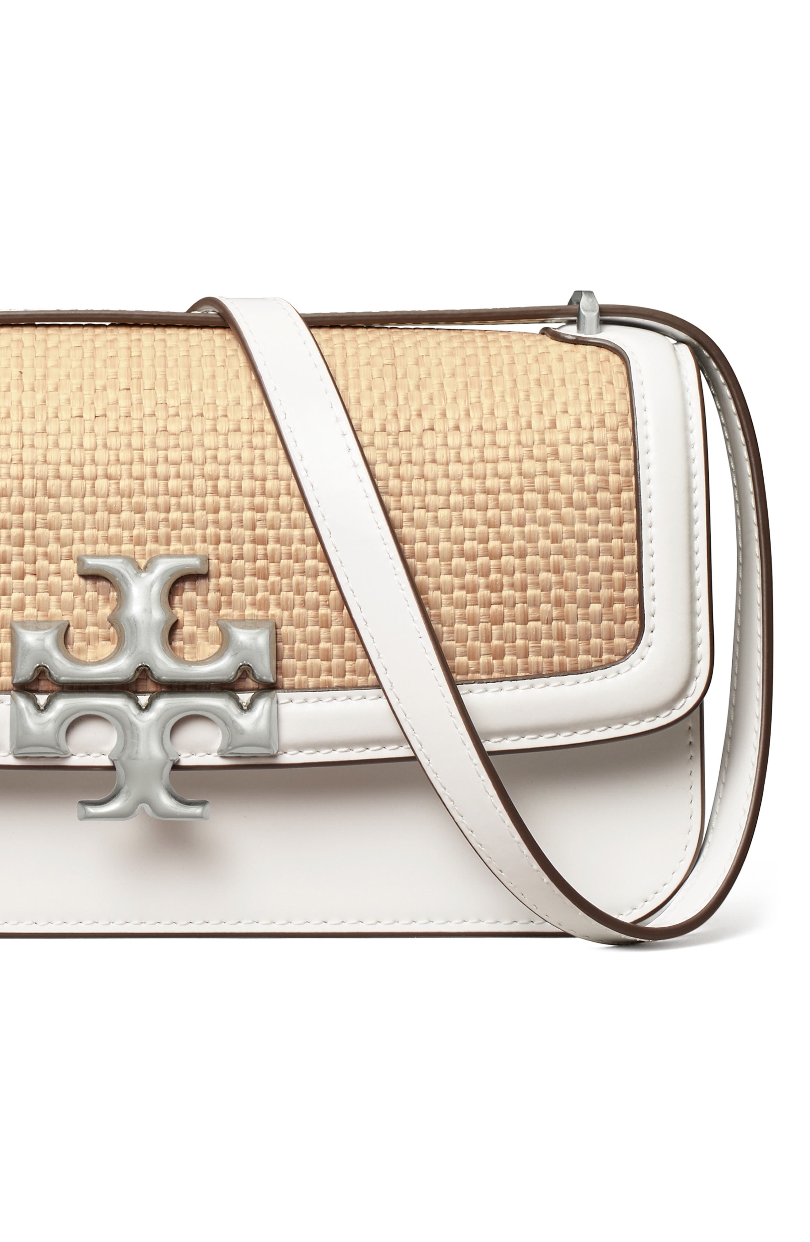 Tory Burch Eleanor Small E/W Leather Straw Convertible Shoulder Bag, Alternate, color, 