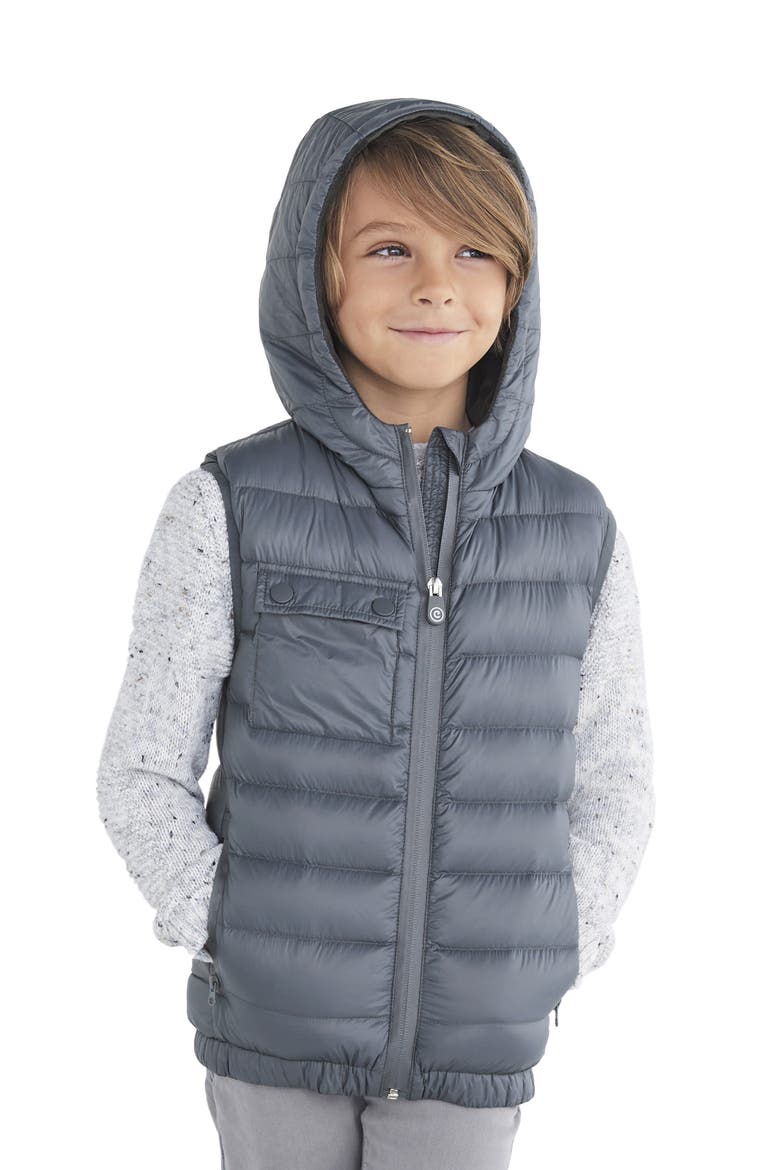 Pimm 2-in-1 Stuffed Animal & Hooded Down Vest, Alternate, color, GREY MARL MIX