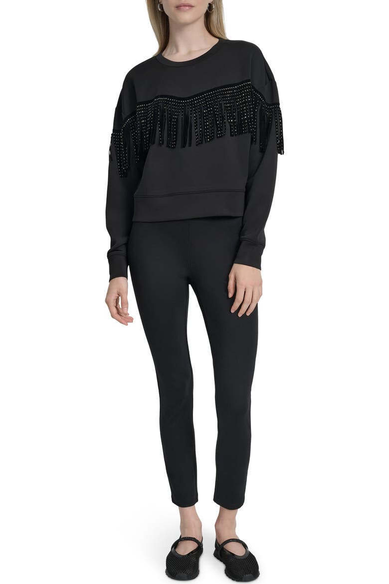 Stud Fringe Pullover, Alternate, color, BLACK