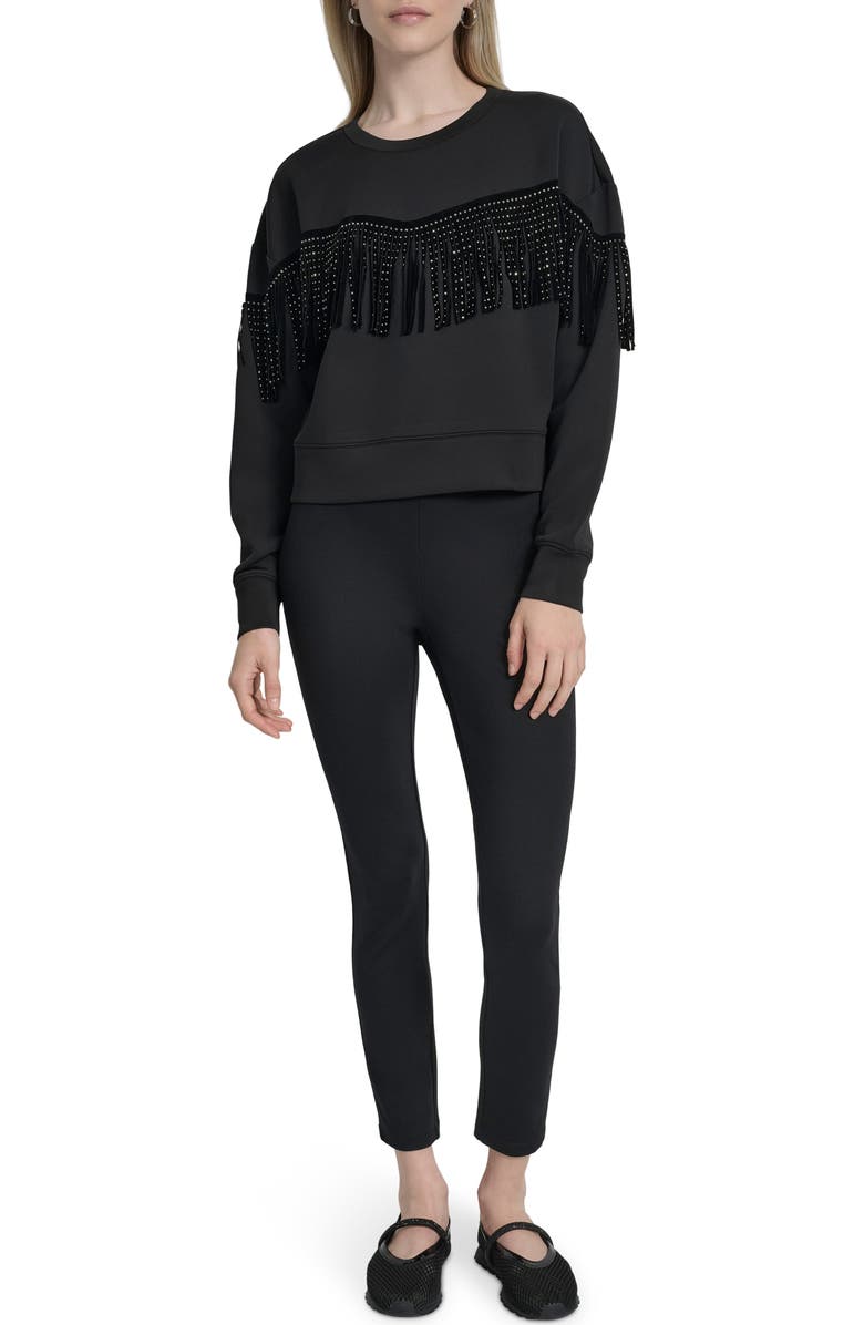 DKNY Stud Fringe Pullover, Alternate, color, Black