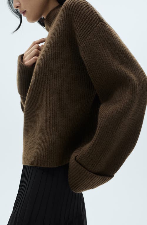 Shop Mango Mock Neck Sweater In Khaki Brown