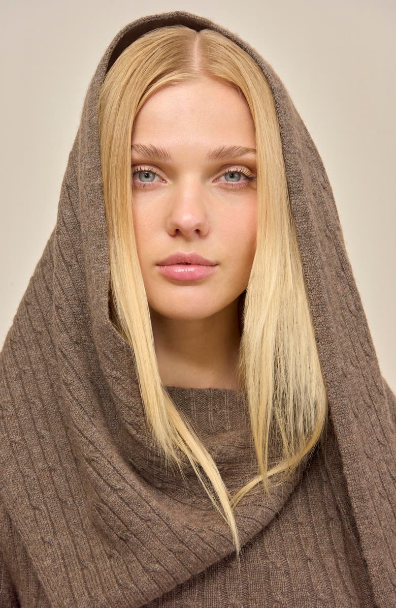 Cult Gaia Natacha Long Sleeve Wool & Cashmere Sweater Dress with Attached Scarf, Alternate, color, Otter