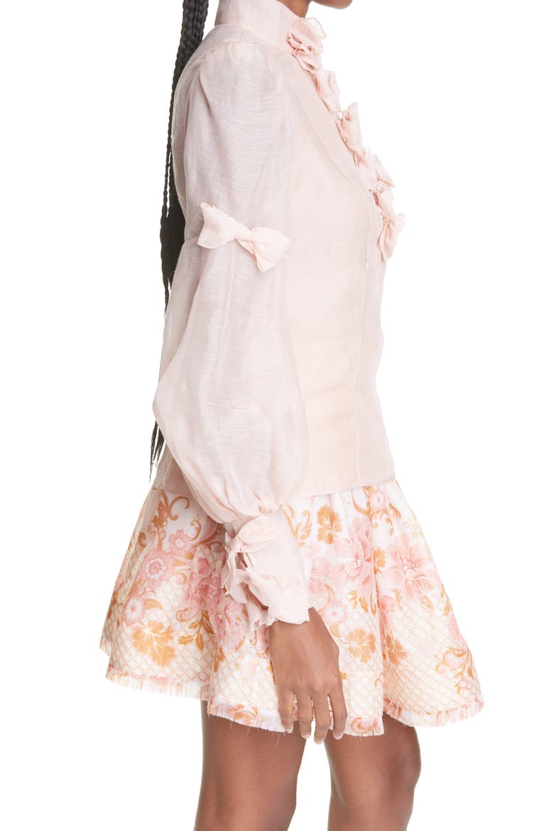 Postcard Bow Placket Linen & Silk Blouse, Alternate, color, BALLET
