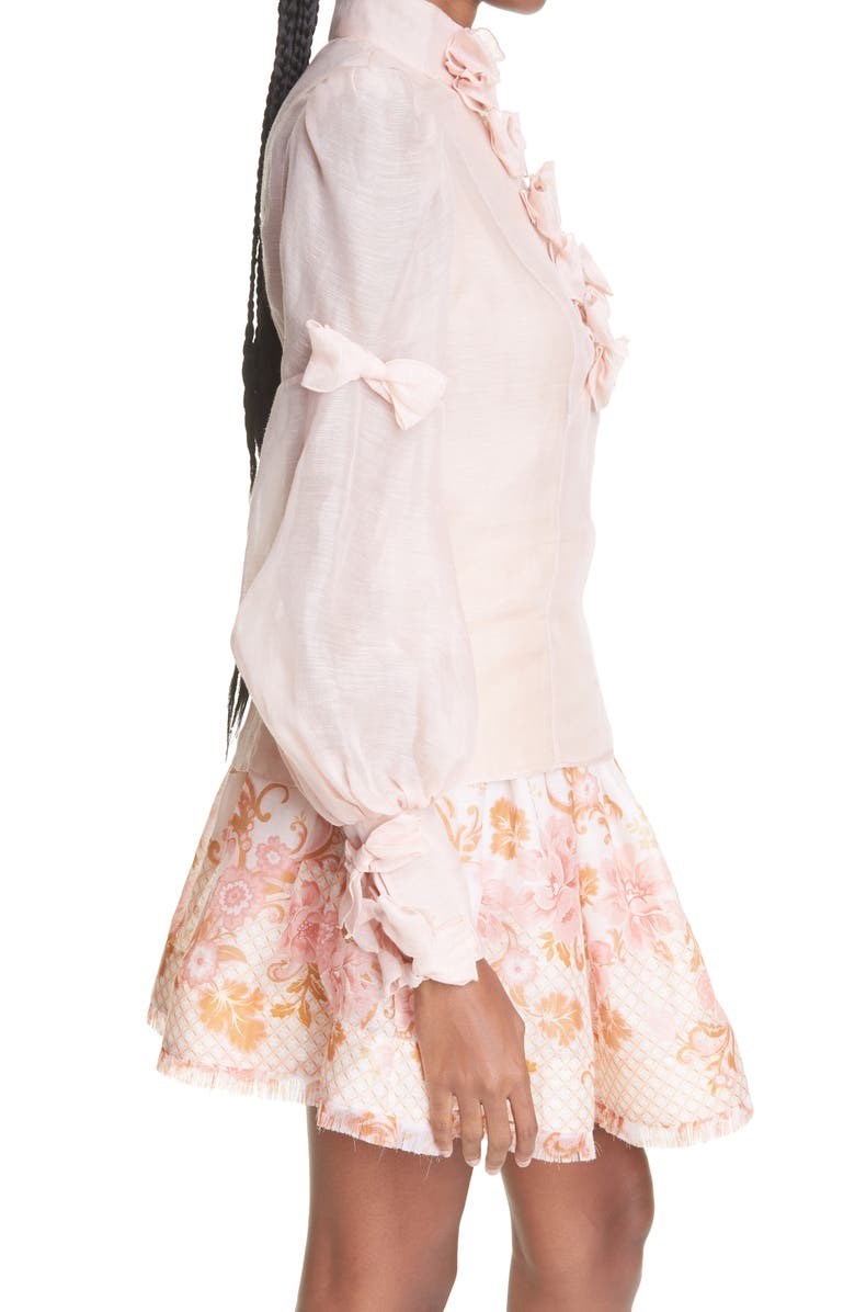 Zimmermann Postcard Bow Placket Linen & Silk Blouse, Alternate, color, 