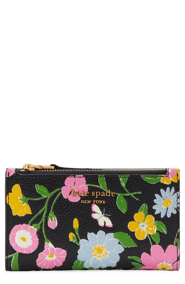 Kate Spade New York roulette floral embossed leather bifold wallet, Main, color, 
