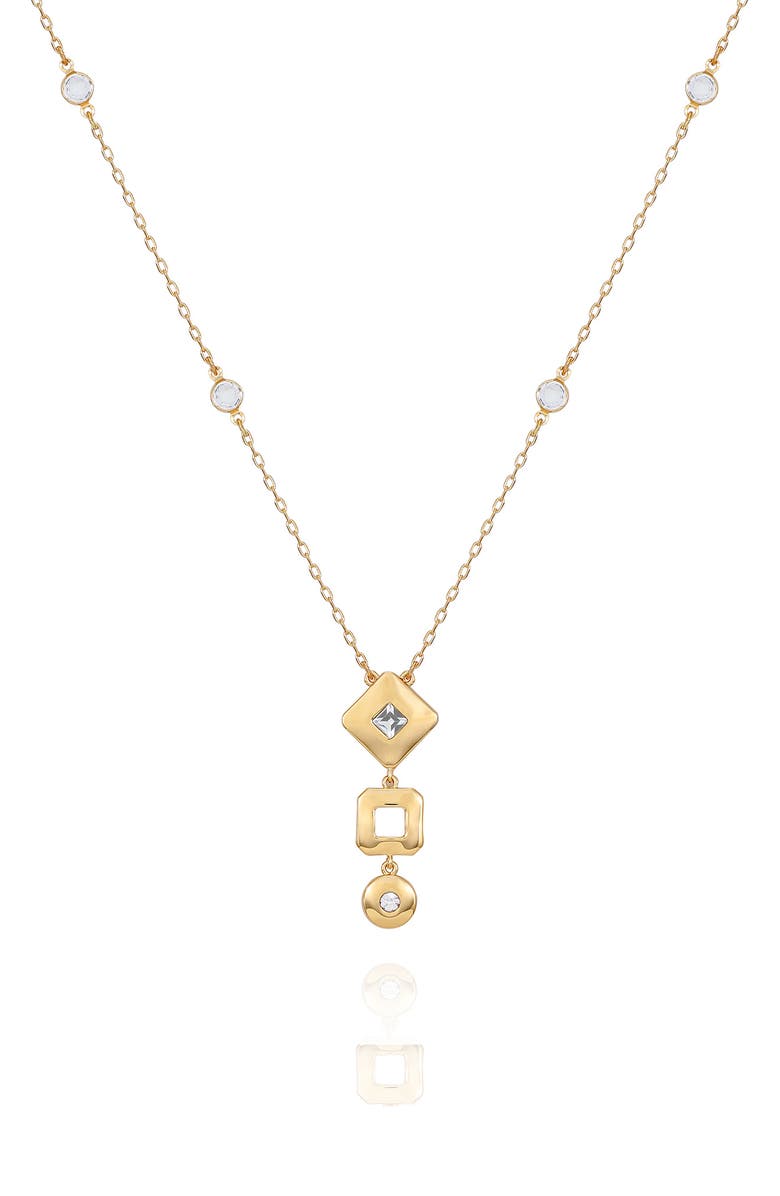 T Tahari Crystal Station Pendant Necklace, Main, color, Gold Tone