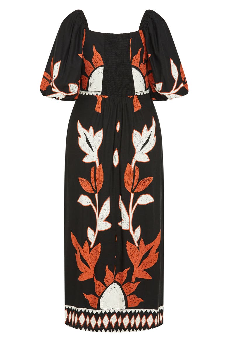 Botantical Print Twist Cutout Puff Sleeve Dress, Alternate, color, NALA PLACEMENT