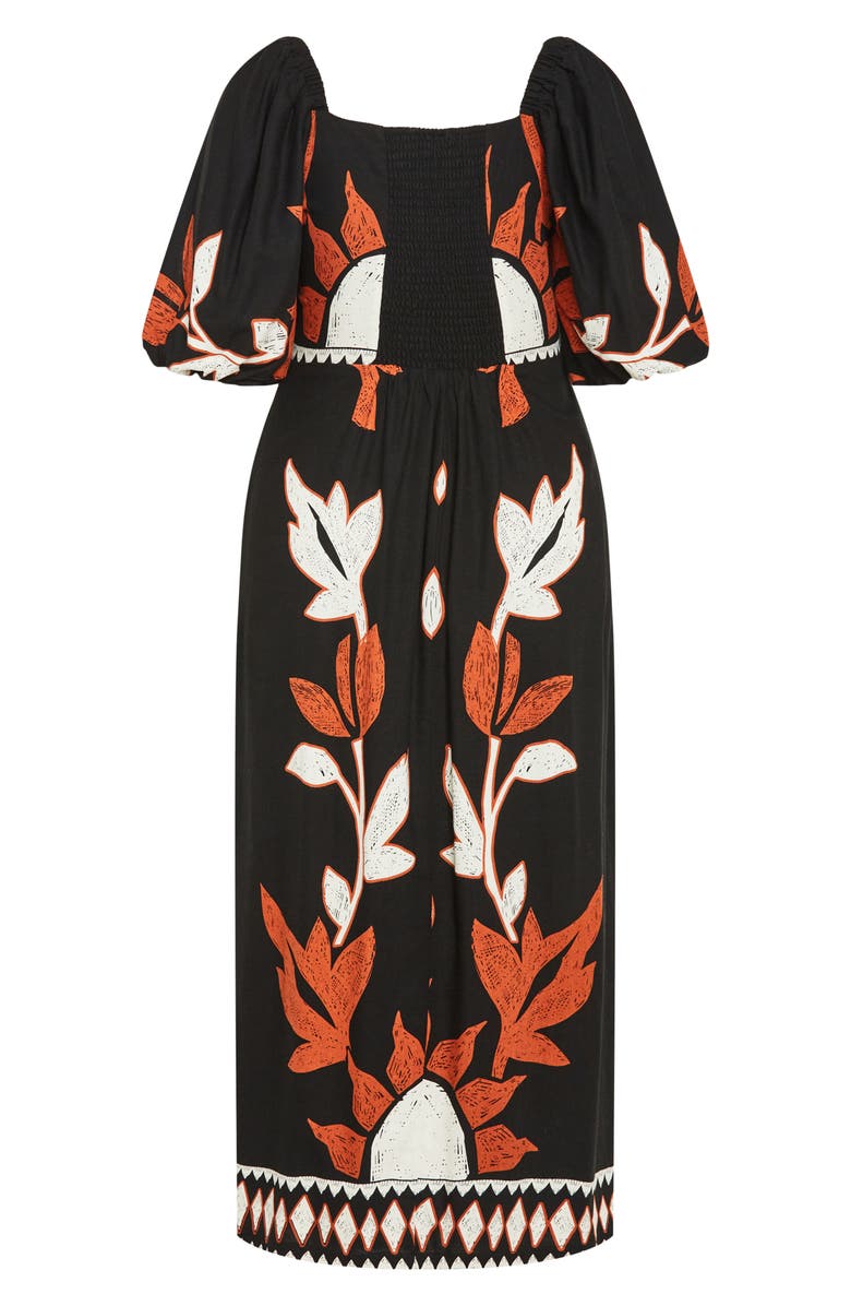 City Chic Botantical Print Twist Cutout Puff Sleeve Dress, Alternate, color,