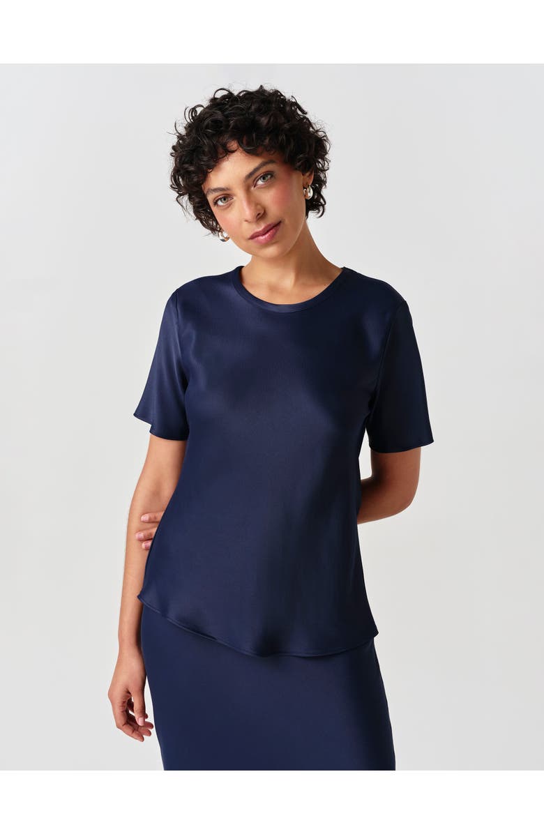 Ghost London Ria Short Sleeve Satin Top, Main, color, Navy