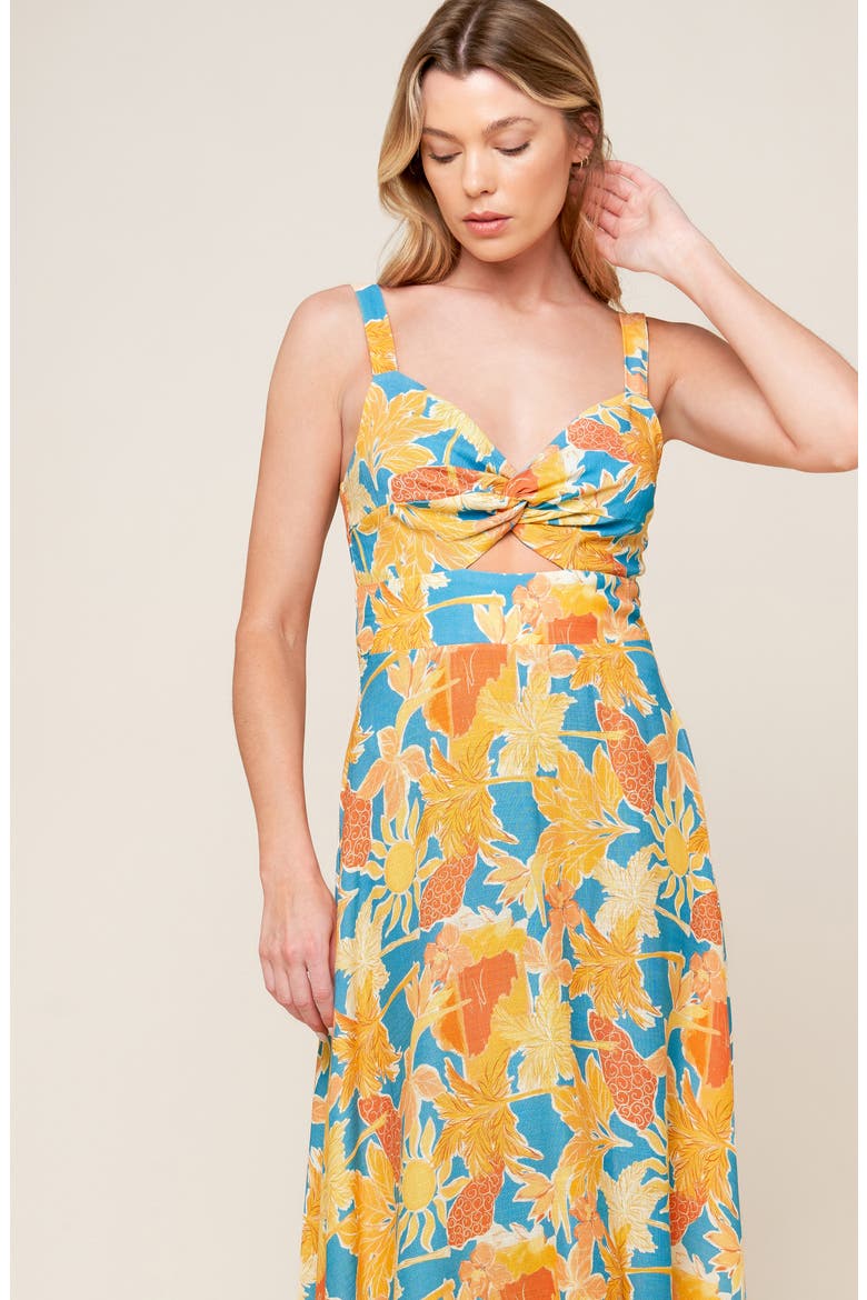 Keyhole Twist Midi Dress, Alternate, color, BLUE/ORANGE