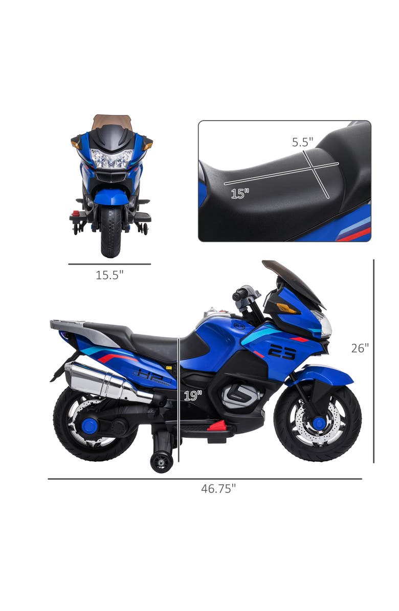 Aosom Kids Motorcycle with Training Wheels, Roaring Engine Design, High-Traction, Light Music, Alternate, color, Blue