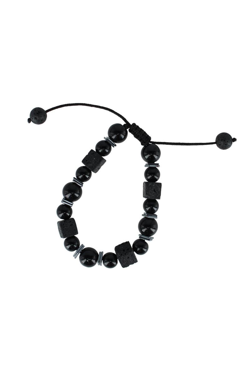 Flint Beaded Stone and Metallic Adjustable Bracelet, Alternate, color, Black