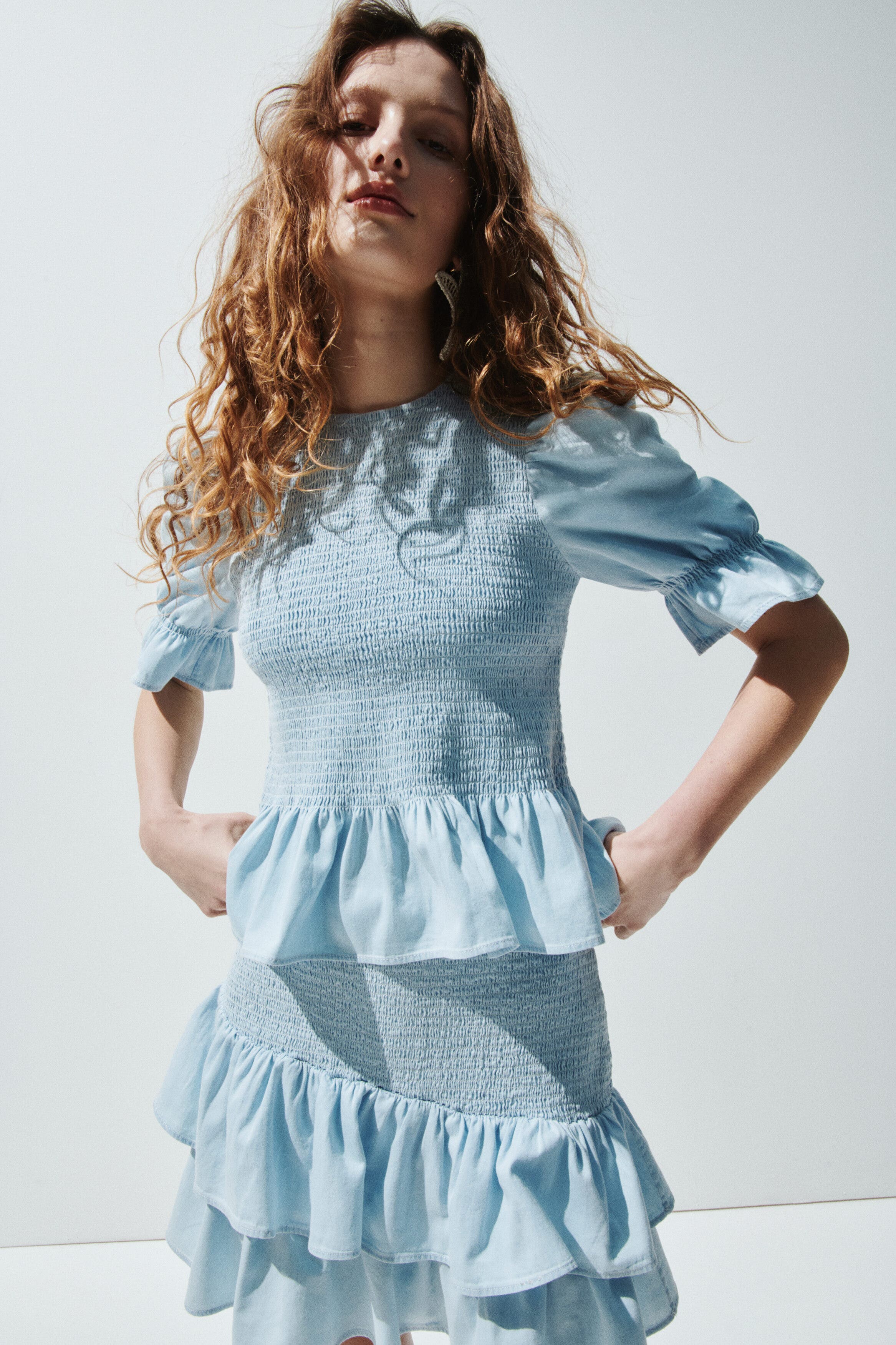 Smocked Denim Blouse - image 2