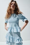 H&M Smocked Denim Blouse