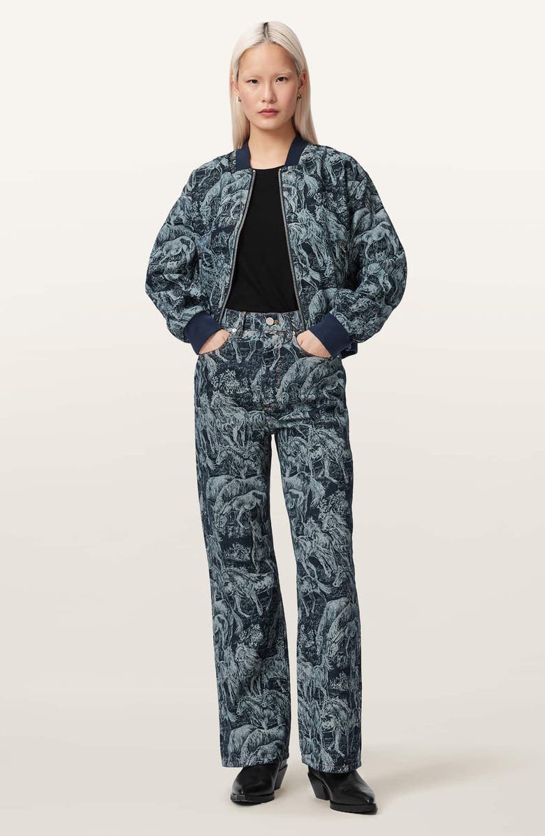 AllSaints Blake Leopard Print Wide Leg Jeans, Alternate, color, Printed Indigo