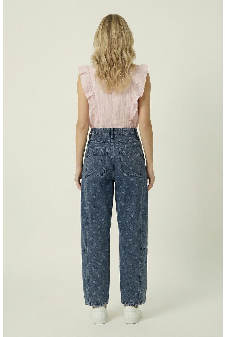 Embroidered Denim Barrel Leg Trousers, Alternate, color, Blue