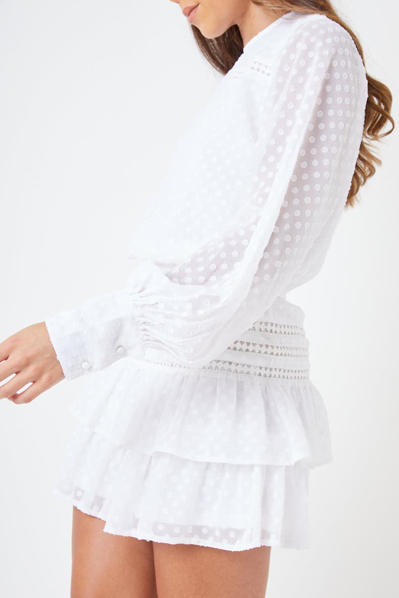 Long Sleeve Embroidered Mini Dress, Alternate, color, White
