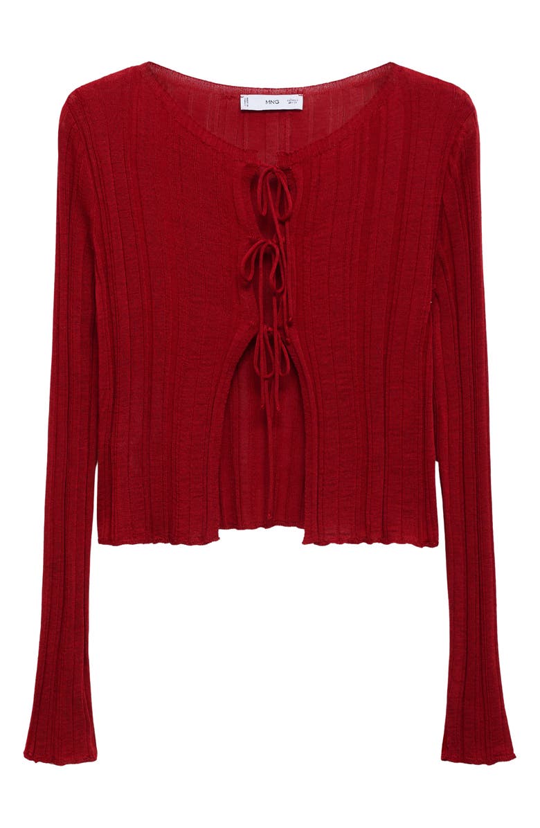 MANGO Tie Front Cardigan, Alternate, color, Red