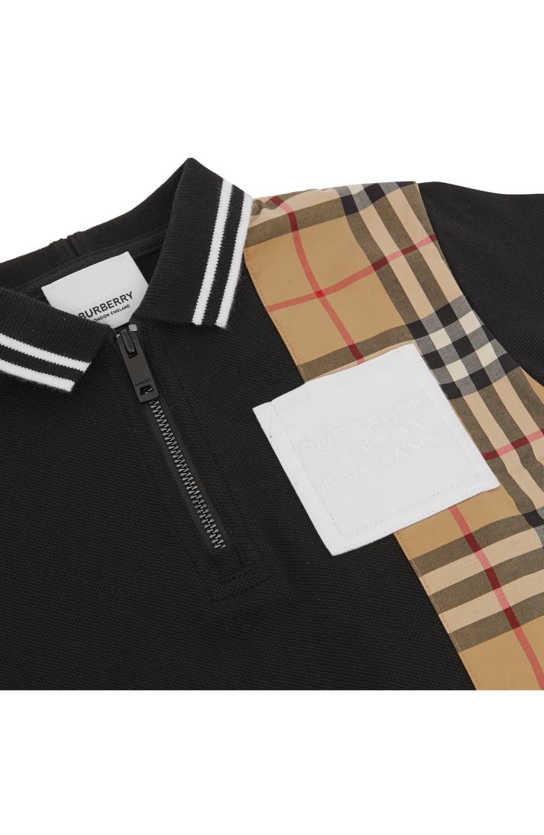 Burberry Kids' Mini Matthew Check Panel Piqué Polo, Alternate, color, 