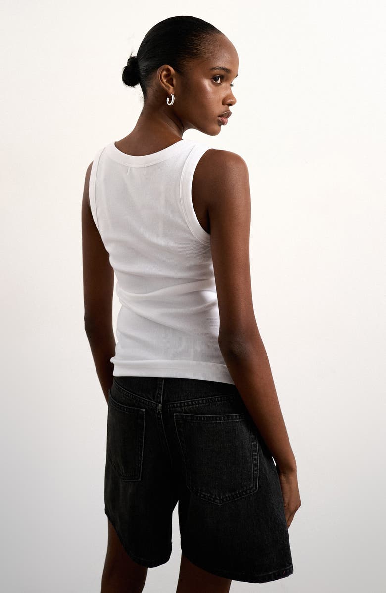 Topshop Scoop Neck Stretch Cotton Rib Tank, Alternate, color, White