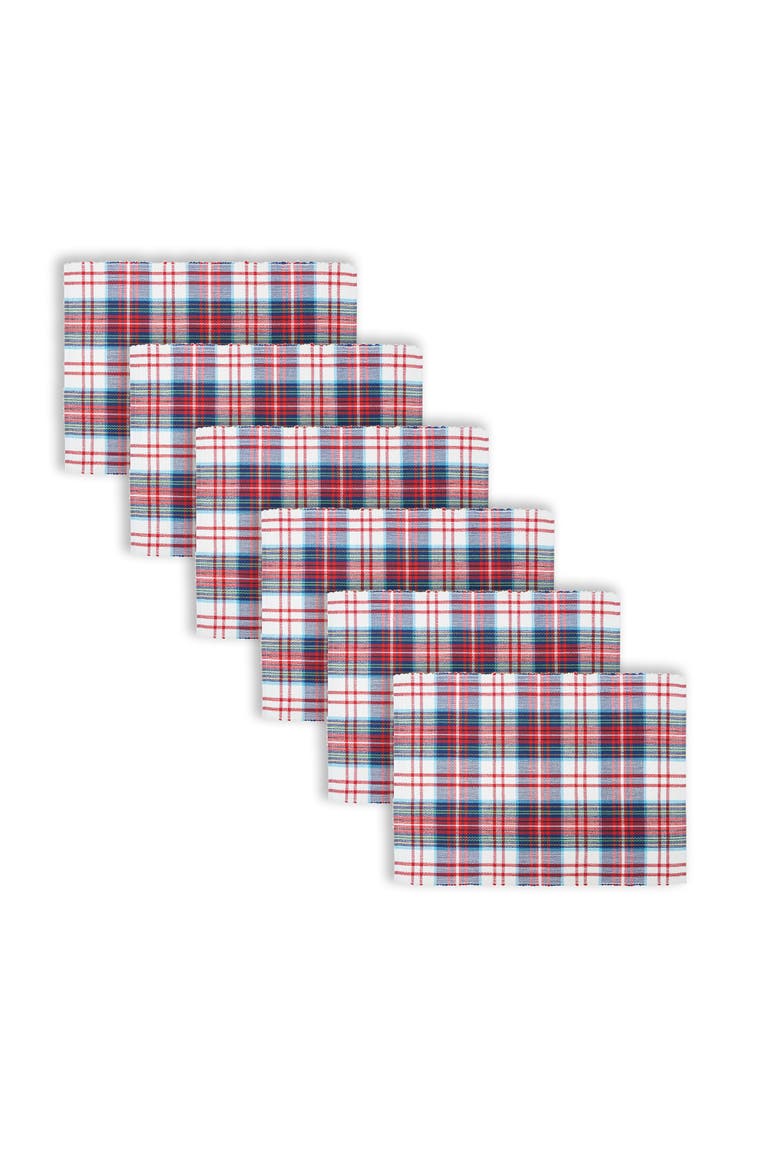Morris Plaid Red And Green Woven Placemats Set of 6 Rustic Lodge, 13" x 19", Alternate, color, Green