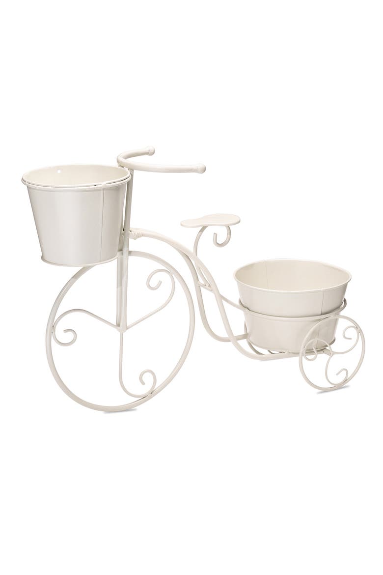 21.5"L Metal Bicycle Planter Stands Flower Pot Cart, Main, color, White