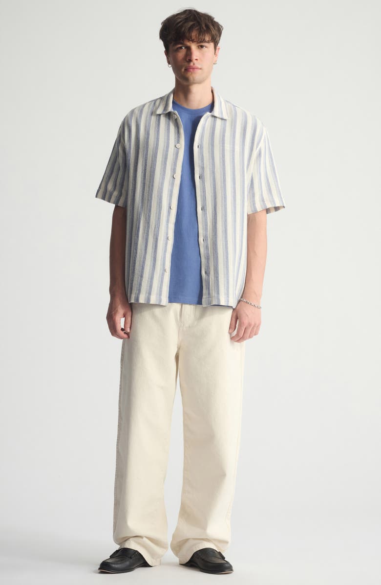 Brooklyn Industries Stripe Short Sleeve Cotton Button-Up Shirt, Alternate, color, Turtledove