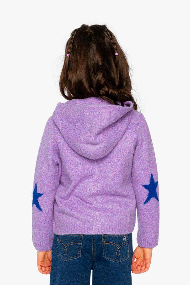 Hooded Zip Star Detail Knitted Cardigan, Alternate, color, Violet
