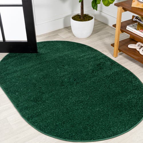 Jonathan Y Haze Solid Low-pile Oval Area Rug In Green-sage