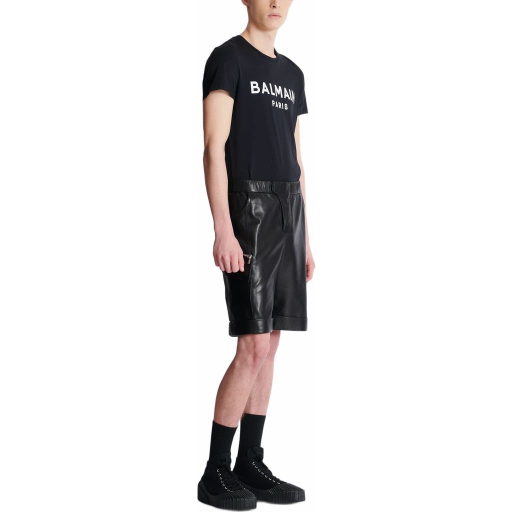Balmain Leather Cargo Bermuda Shorts In Black