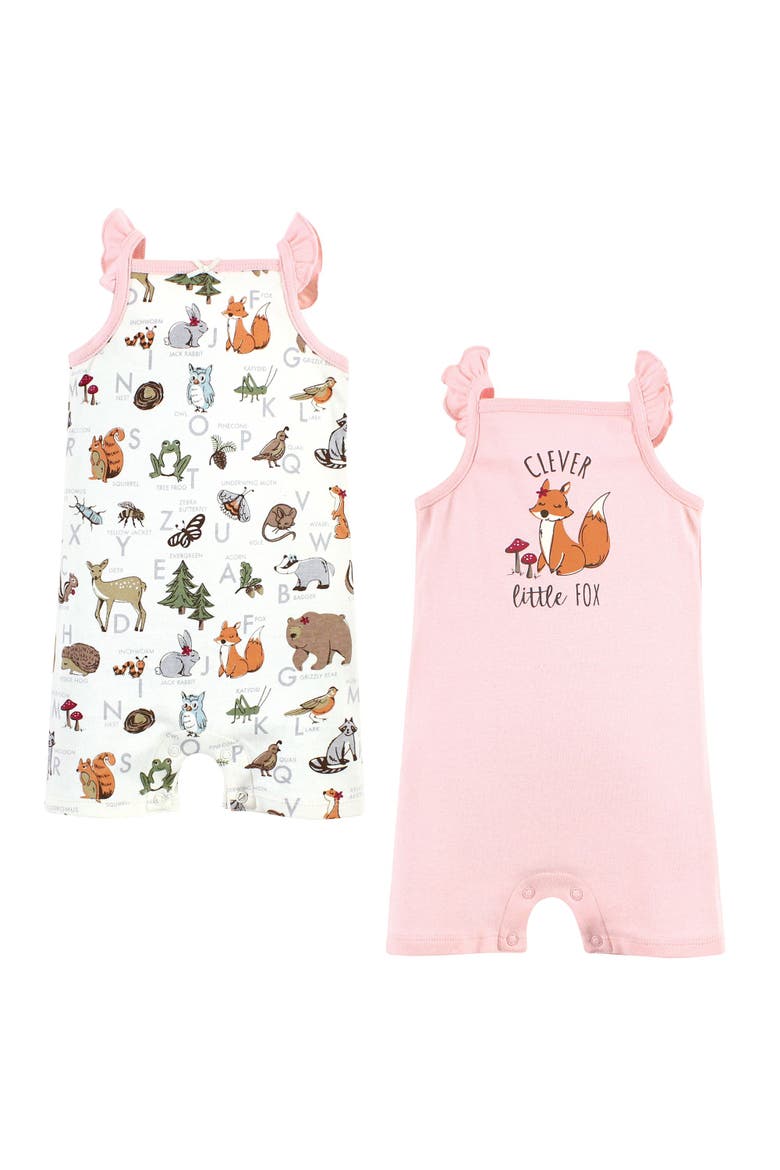 Organic Cotton Romper Twin Pack, Main, color, Woodland Alphabet