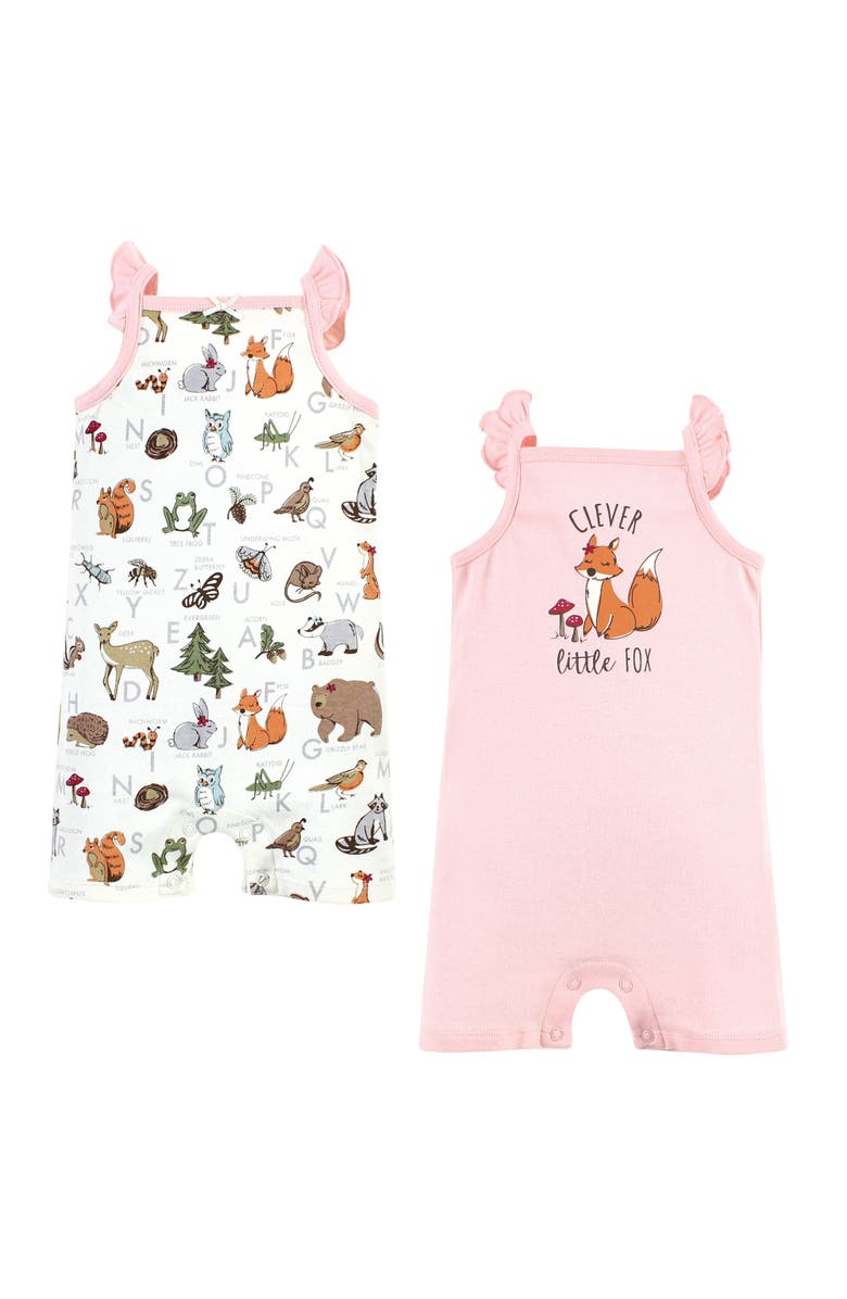 Touched by Nature Organic Cotton Romper Twin Pack, Main, color, Woodland Alphabet