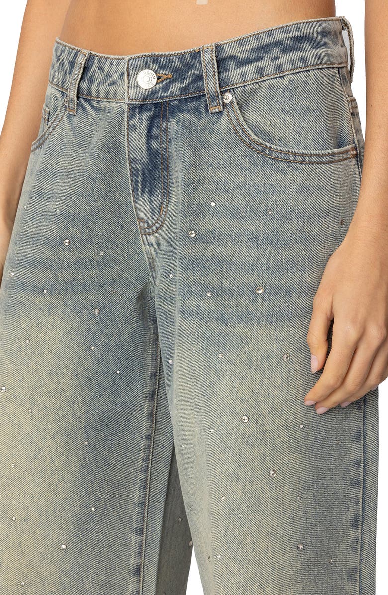 EDIKTED Low Rise Rhinestone Wide Leg Jeans, Alternate, color, Gray