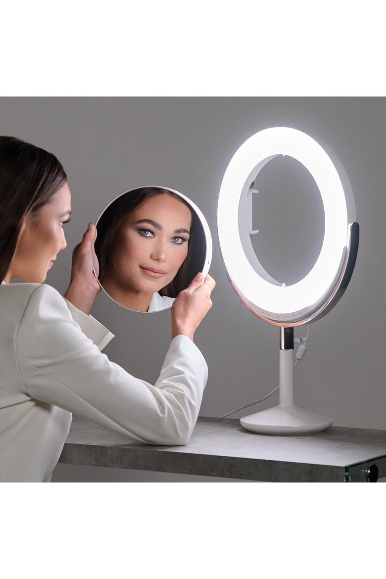 Beauty Ring Brightness-Controlled Dual-Magnification Makeup Mirror, Alternate, color, White