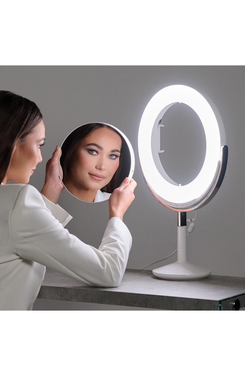 Ilios Lighting Beauty Ring Brightness-Controlled Dual-Magnification Makeup Mirror, Alternate, color, White