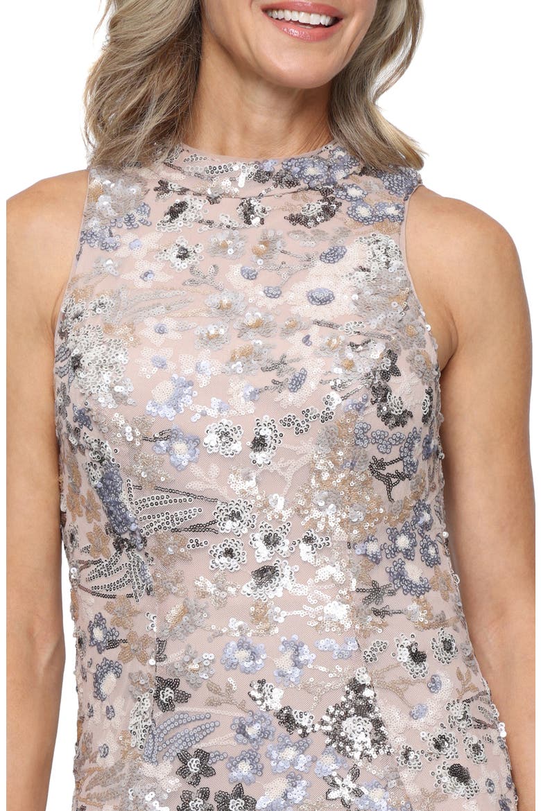 Sequin Floral Stretch Gown, Alternate, color, TAUPE MULTI