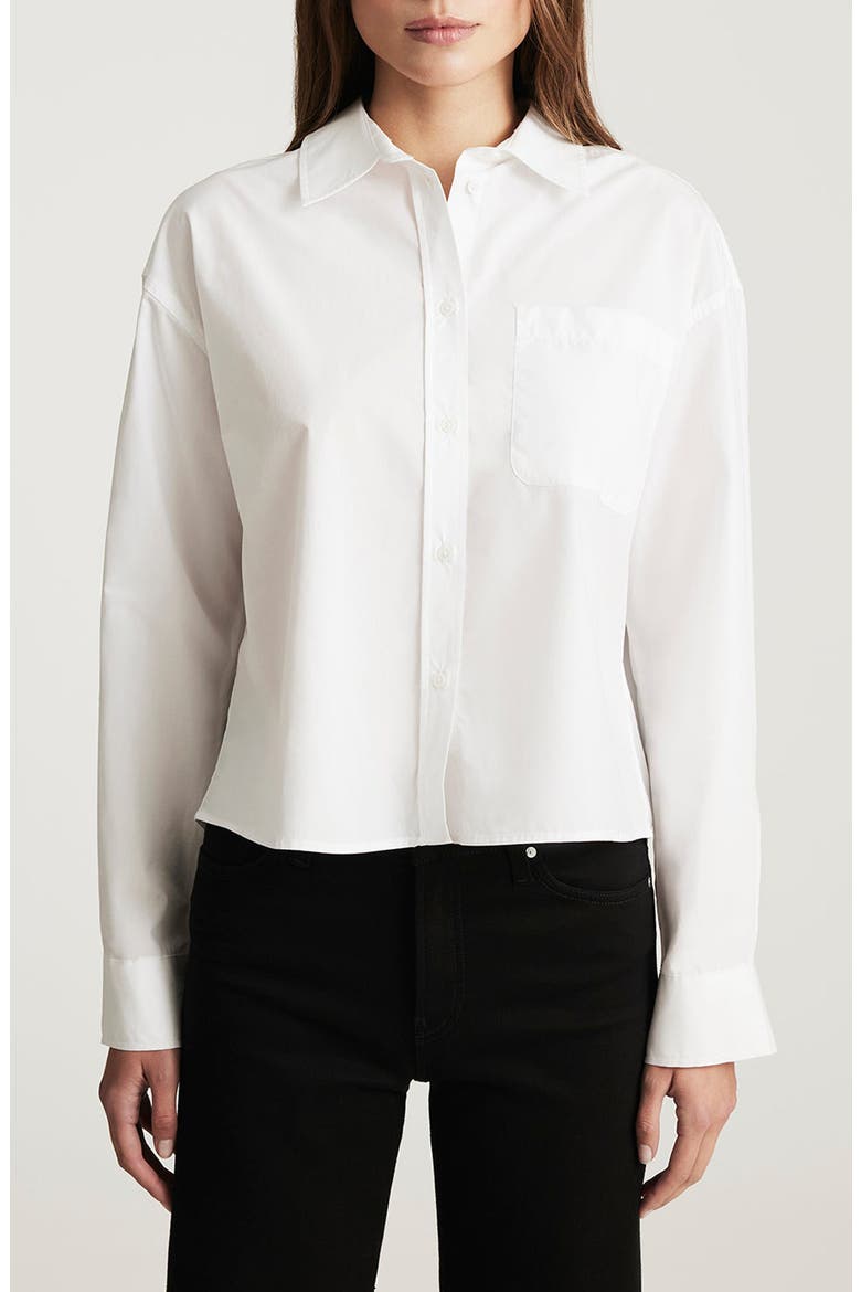 Long Sleeve Crop Cotton Button-Up Shirt, Main, color, WHITE