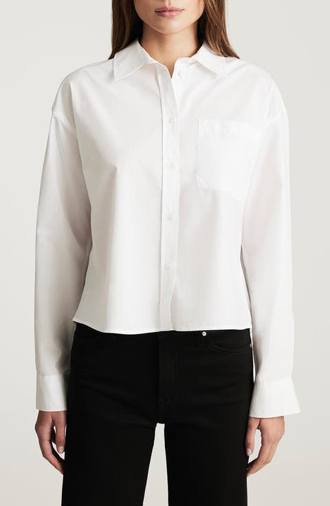 Long Sleeve Crop Cotton Button-Up Shirt