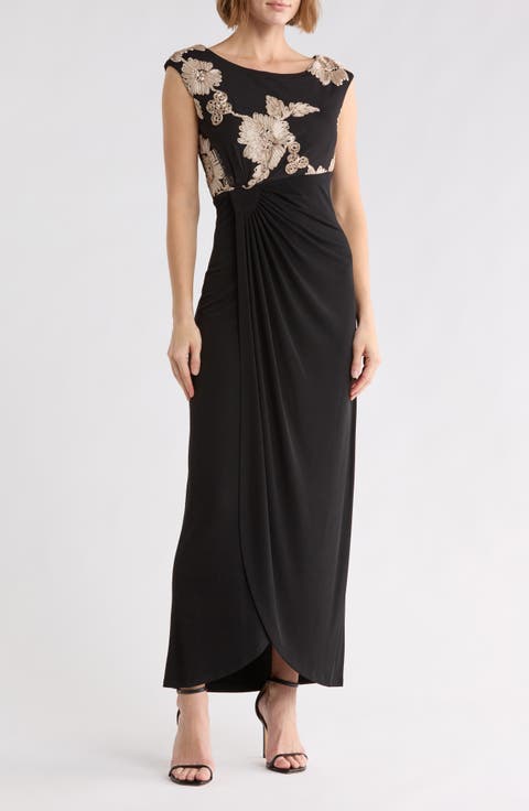 Soutache Bodice Faux Wrap Gown