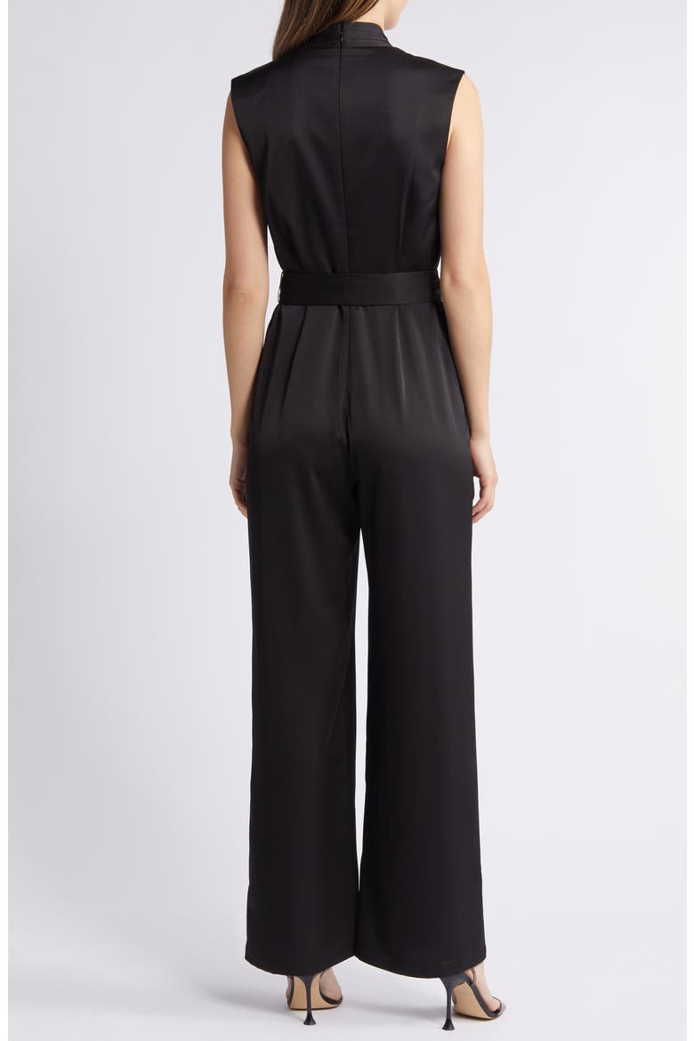 Plunge Neck Satin Jumpsuit, Alternate, color, BLACK