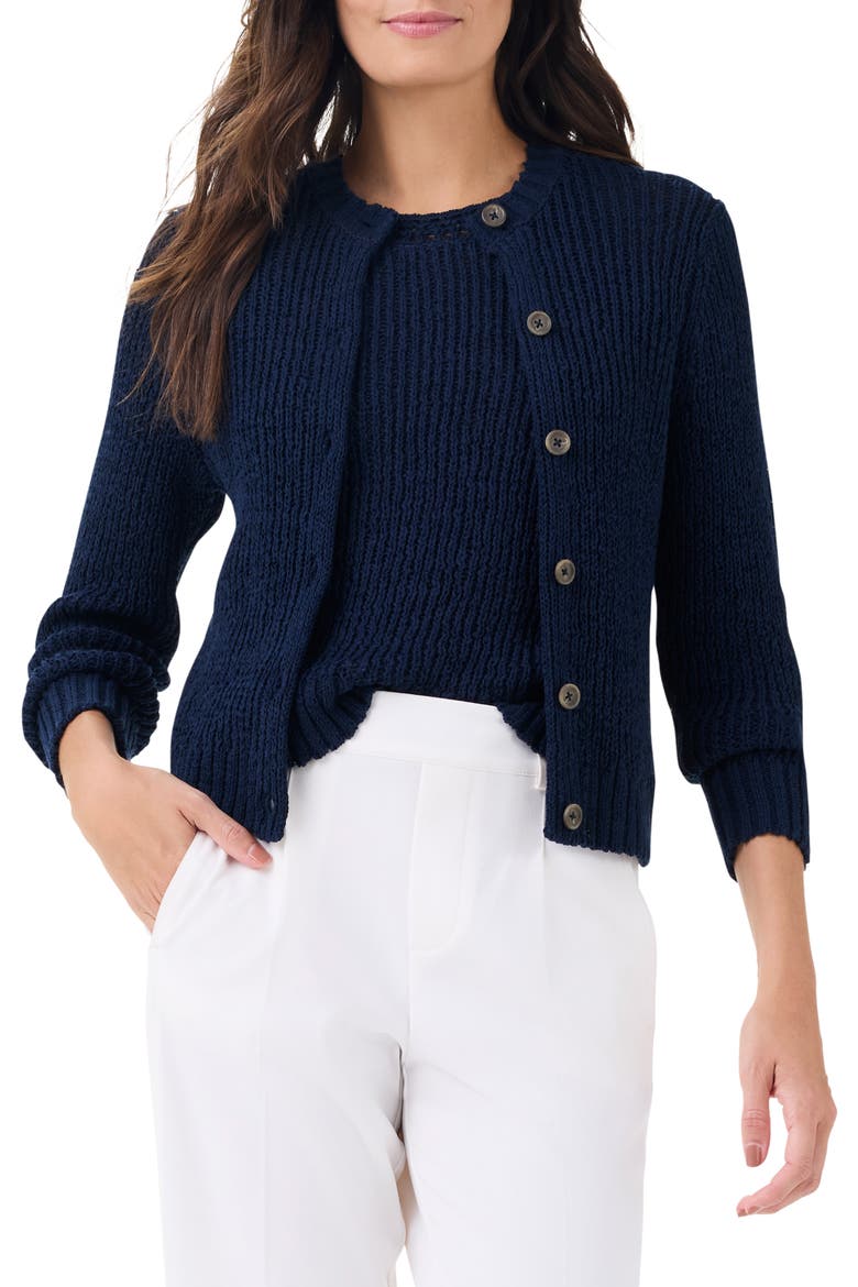 Openwork Knit Cardigan, Main, color, DARK INDIGO