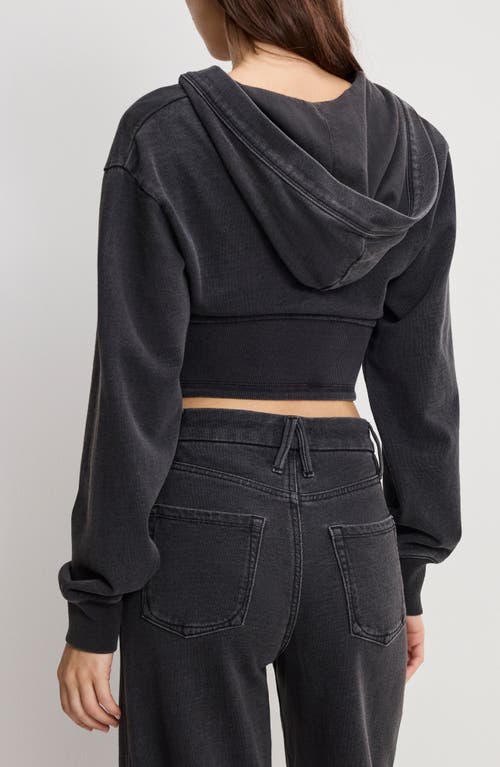 Good American Jeanius Crop Zip Cotton Hoodie In Black
