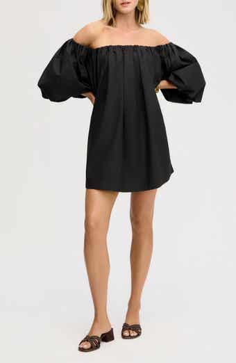 Bubble Sleeve Off the Shoulder Cotton Poplin Minidress
