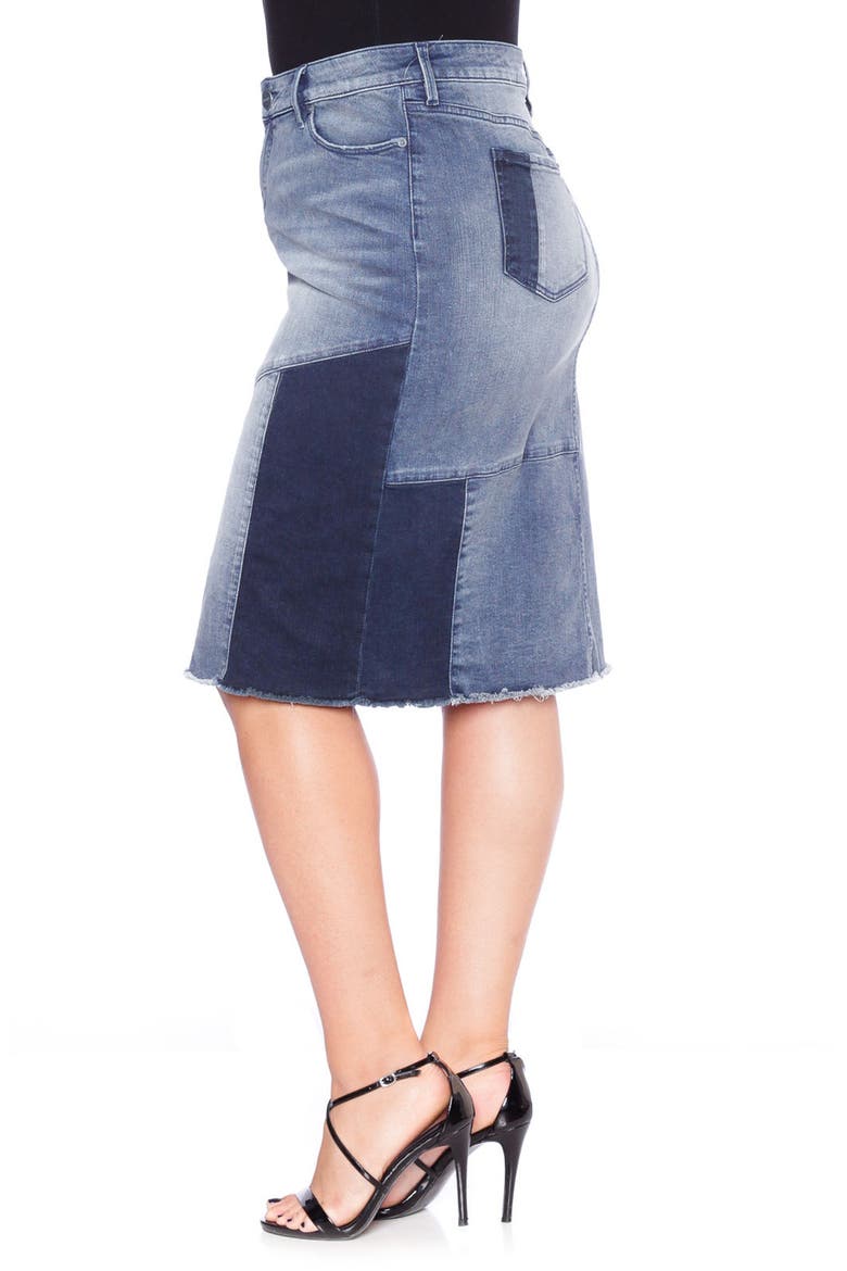 Patchwork Denim Skirt, Alternate, color, VANESSA