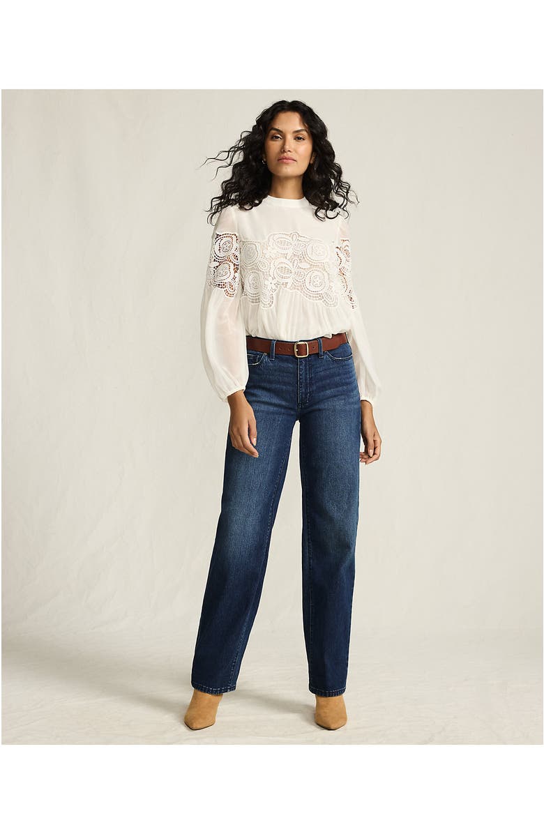 Lands' End Petite Soft Denim Mid Rise Relaxed Straight Leg Jeans, Alternate, color, Dark Indigo Blue Wash