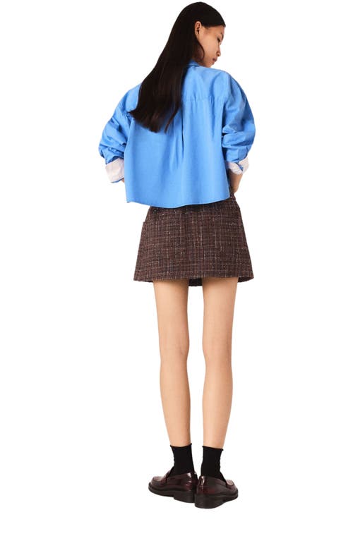 Maje Tweed Shorts With Elasticated Waistband In Blue