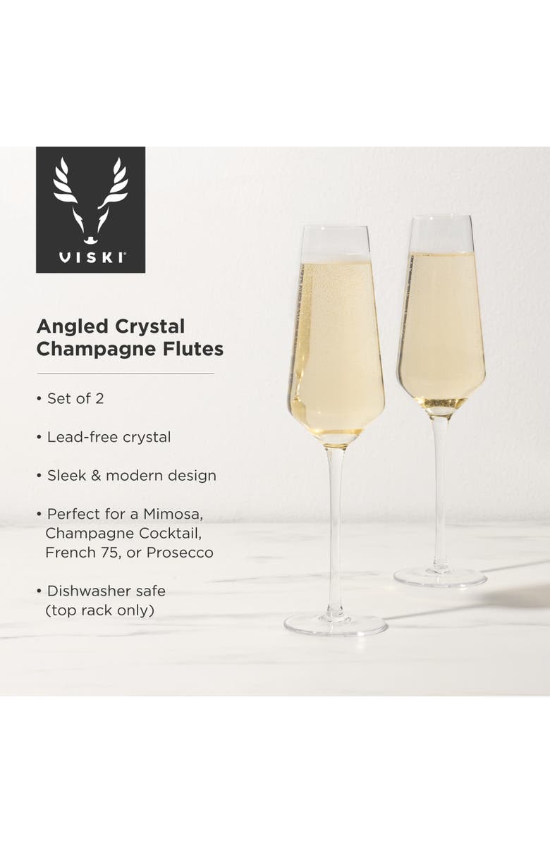 Viski Raye Crystal Angled Champagne Flutes Set of 2, Alternate, color, Clear